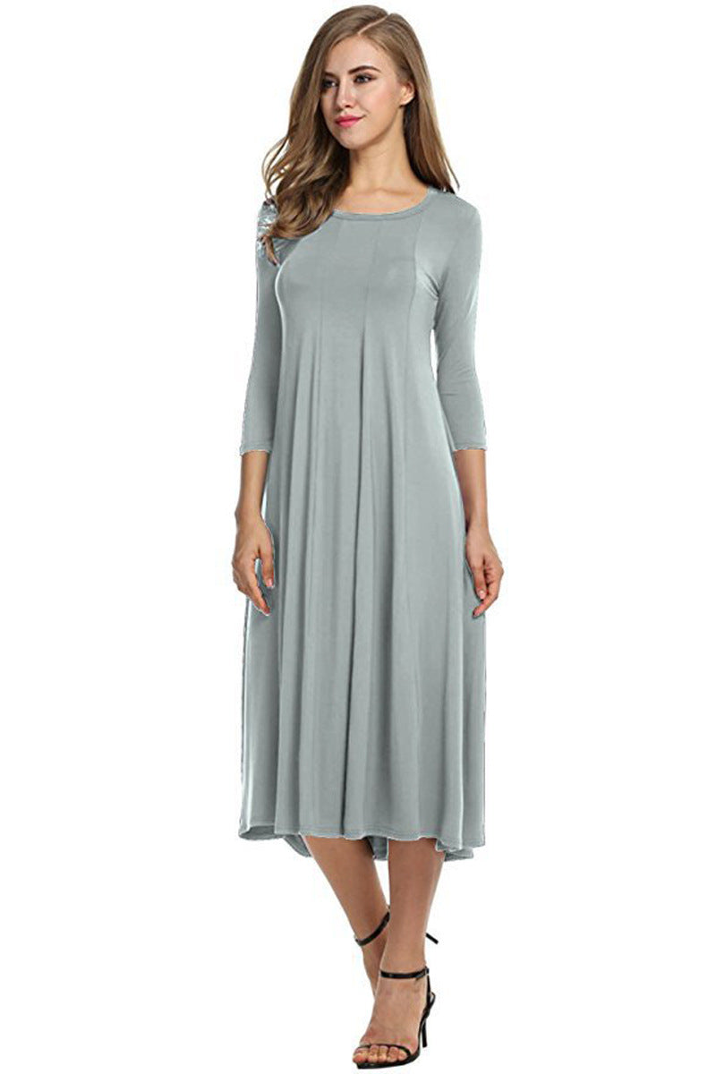 Casual midi dress for women with 3/4 sleeves and flared skirt Lune London