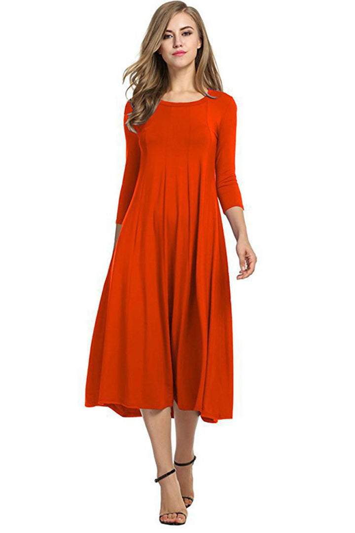 Casual midi dress for women with 3/4 sleeves and flared skirt Lune London