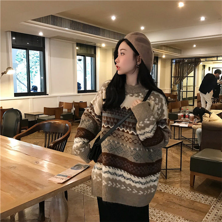 Pull en tricot épais pour femmes avec motif unique et coupe décontractée Chic & Stil