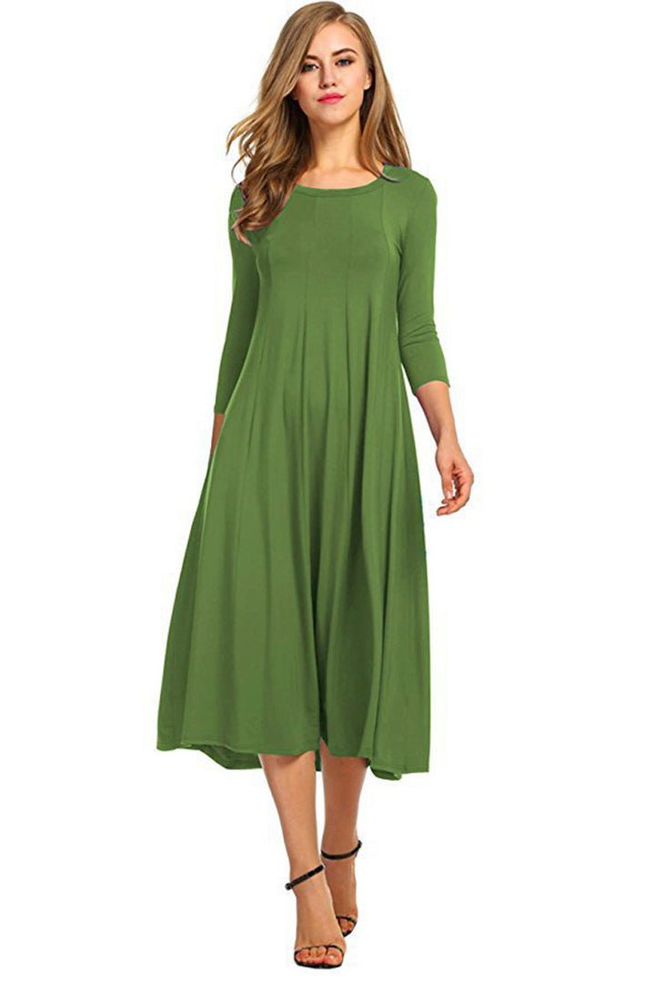 Casual midi dress for women with 3/4 sleeves and flared skirt Lune London