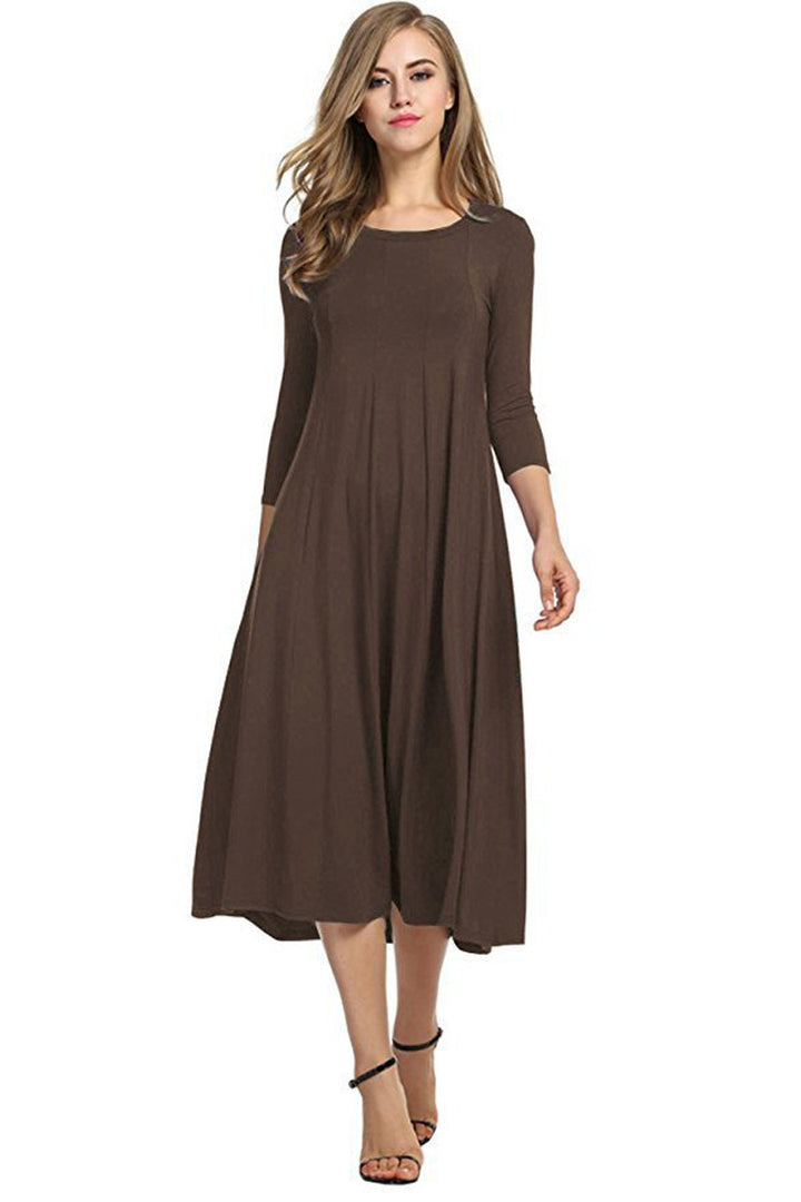 Casual midi dress for women with 3/4 sleeves and flared skirt Lune London