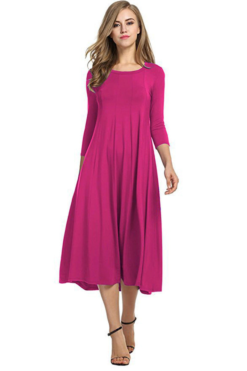 Casual midi dress for women with 3/4 sleeves and flared skirt Lune London