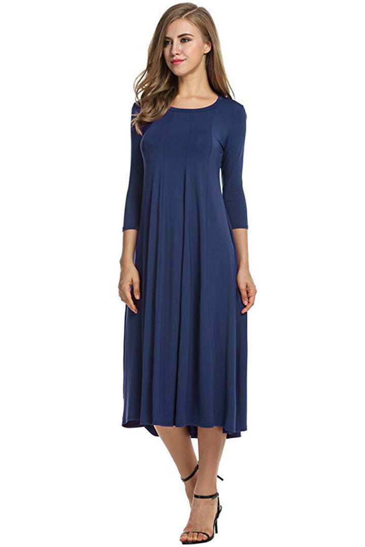 Casual midi dress for women with 3/4 sleeves and flared skirt Lune London