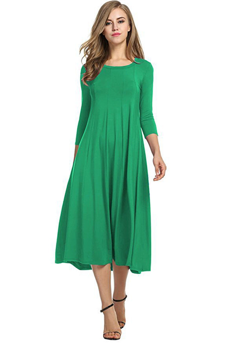 Casual midi dress for women with 3/4 sleeves and flared skirt Lune London