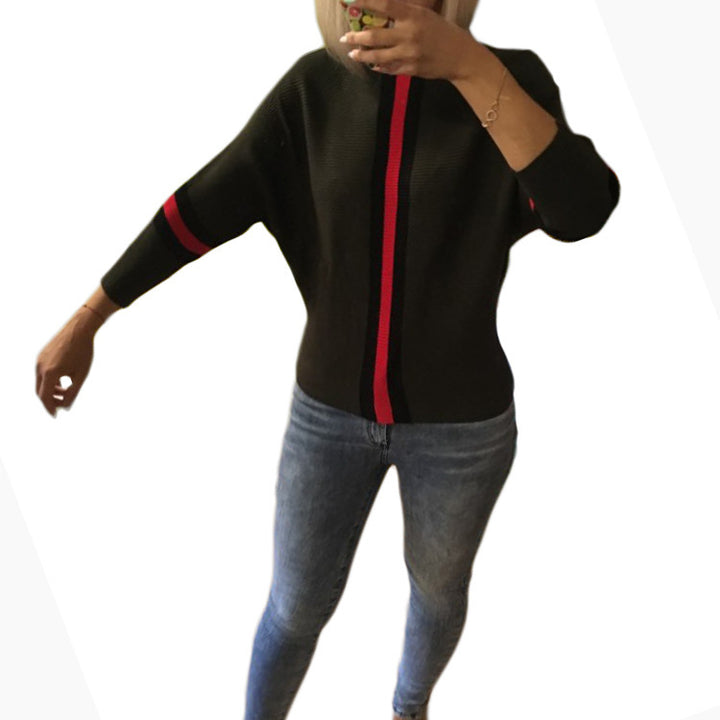Casual knitted sweater for women with sporty striped pattern Lune London