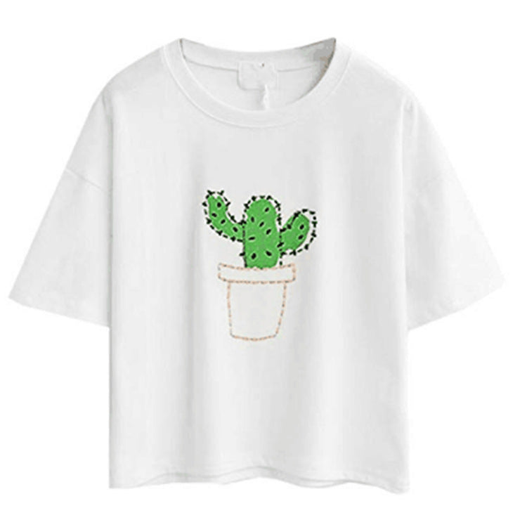 Women's casual T-shirt with cute cat and plant design Lune London