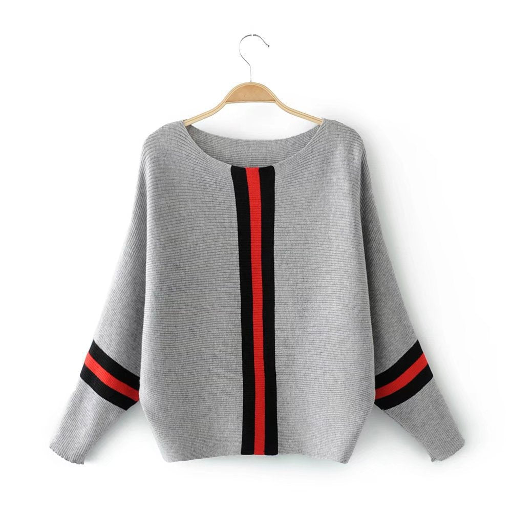 Casual knitted sweater for women with sporty striped pattern Lune London
