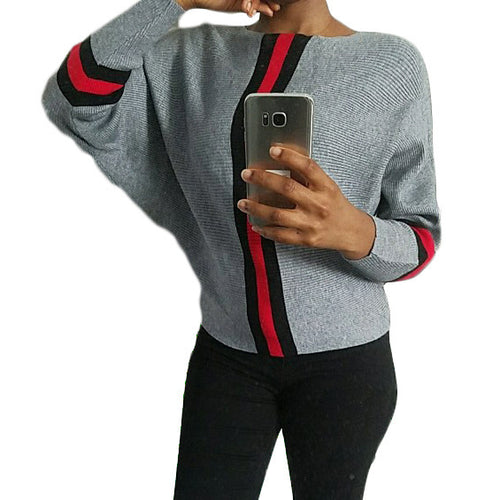 Casual knitted sweater for women with sporty striped pattern Lune London