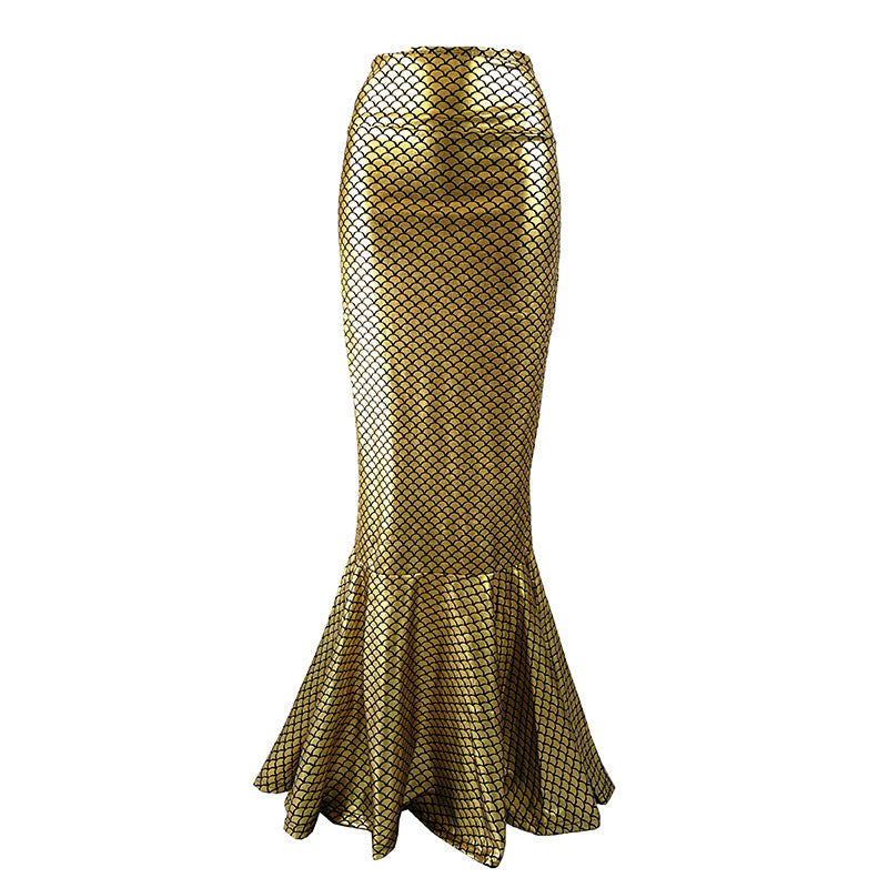 Women's mermaid skirt with shiny scale pattern and flared hem Lune London