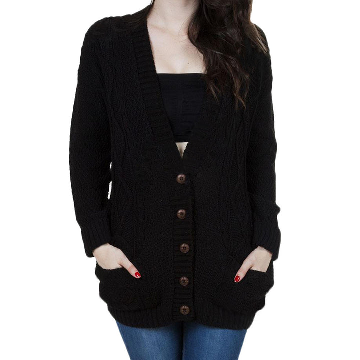 Chunky knit cardigan for women with button details and applied pockets Lune London