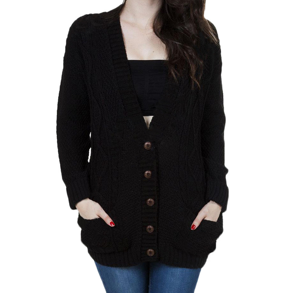Chunky knit cardigan for women with button details and applied pockets Lune London