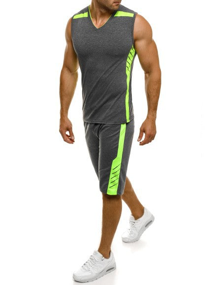 Men's Sports Tank Top with Modern Shorts, V-Neck and Functional Inserts Lune London