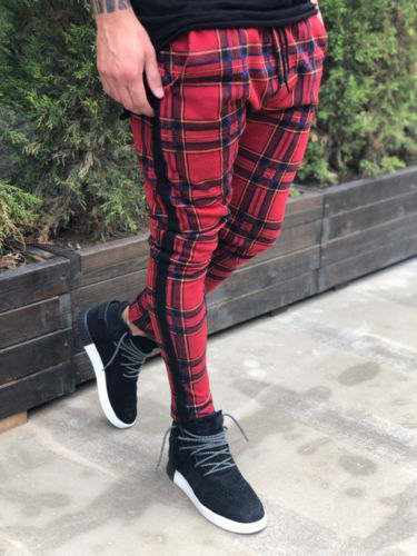 Slim-fit leisure pants for men with check pattern and elastic waist Lune London