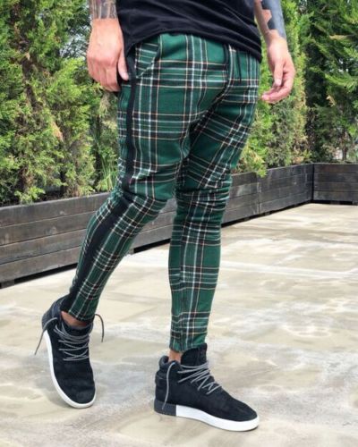 Slim-fit leisure pants for men with check pattern and elastic waist Lune London