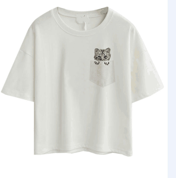 Women's casual T-shirt with cute cat and plant design Lune London