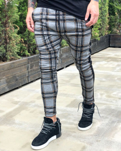 Slim-fit leisure pants for men with check pattern and elastic waist Lune London