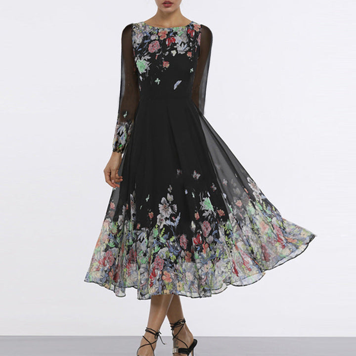 Women's Elegant Floral Maxi Dress with Sheer Sleeves and Flowing Cut Chic Und Stil