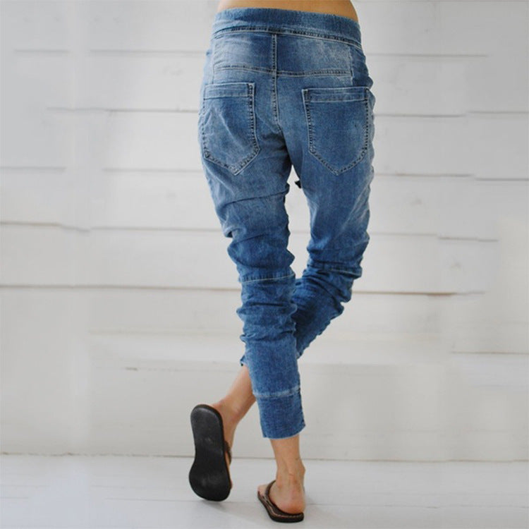 Women’S Cargo Pants In A Casual Denim Style with Elastic Waistband Lune London