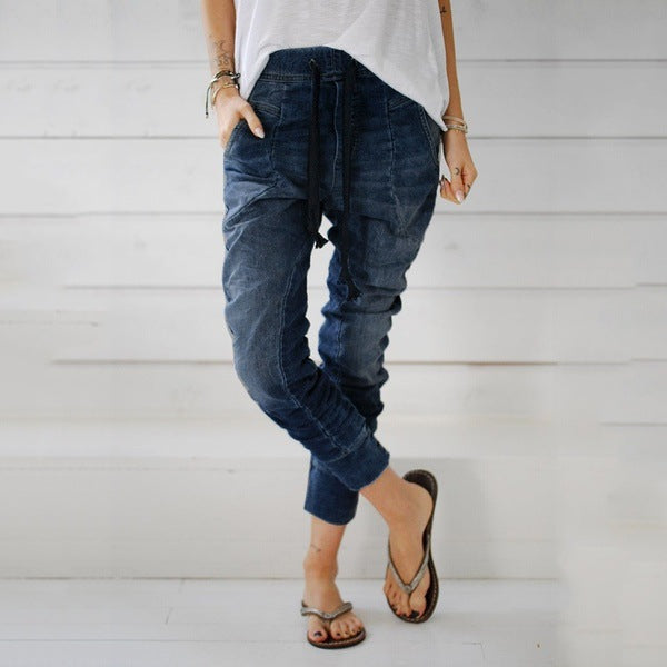Women’S Cargo Pants In A Casual Denim Style with Elastic Waistband Lune London