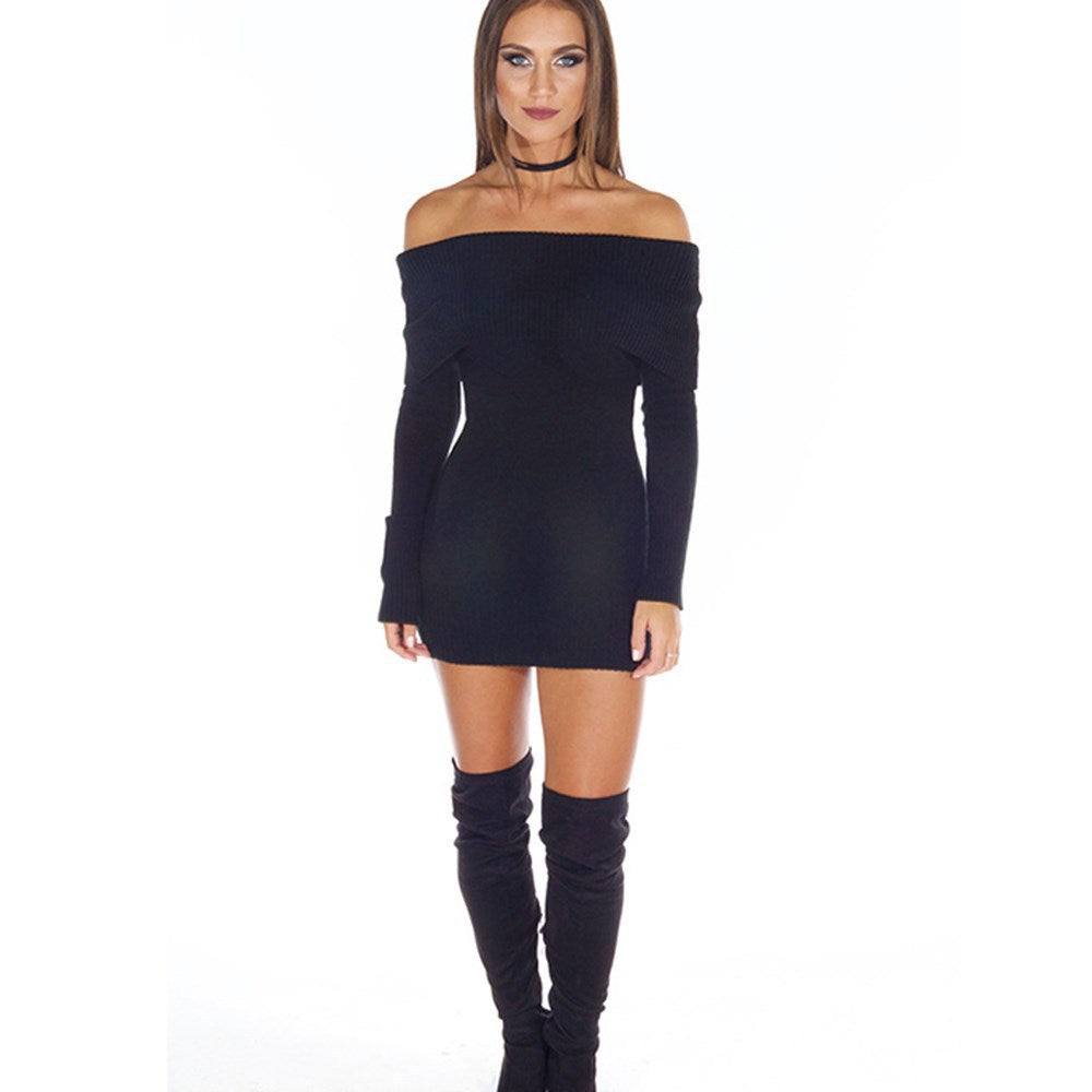 Knitted off-shoulder dress for women with a fitted cut and gathers Lune London