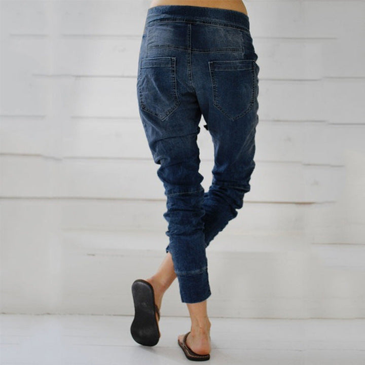 Women’S Cargo Pants In A Casual Denim Style with Elastic Waistband Lune London