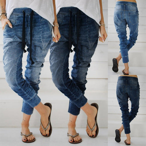Women’S Cargo Pants In A Casual Denim Style with Elastic Waistband Lune London