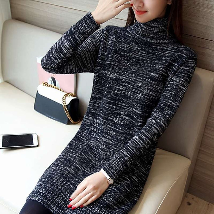 Knit dress for women with high turtleneck and ribbed details Lune London