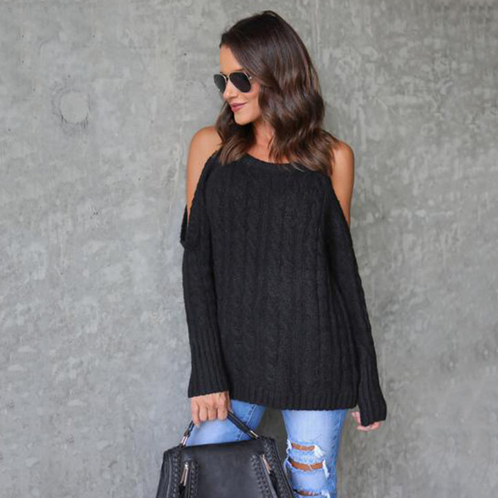 Knitted sweater for women with an off-the-shoulder design and a detailed cable texture Lune London