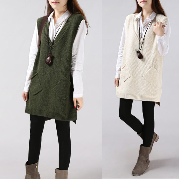 Knit vest for women with deep V-neck and practical pockets Lune London