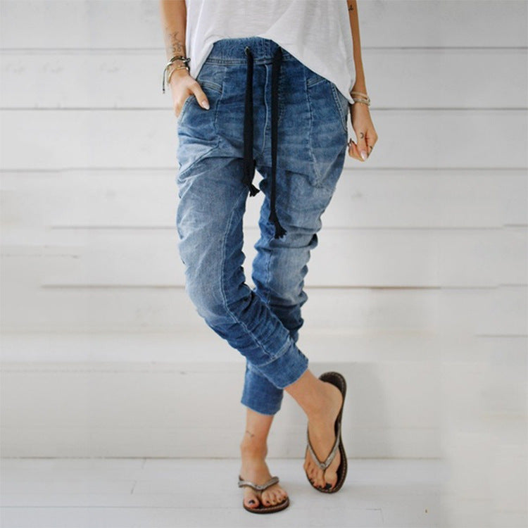 Women’S Cargo Pants In A Casual Denim Style with Elastic Waistband Lune London