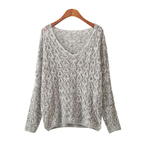 Casual knitted sweater for women with V-neck and airy mesh structure Lune London