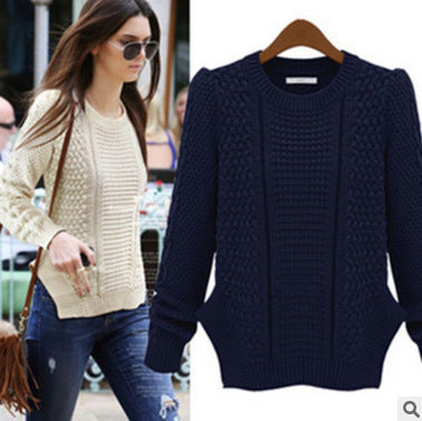 Knitted sweater for women with textured surface and side pockets Lune London