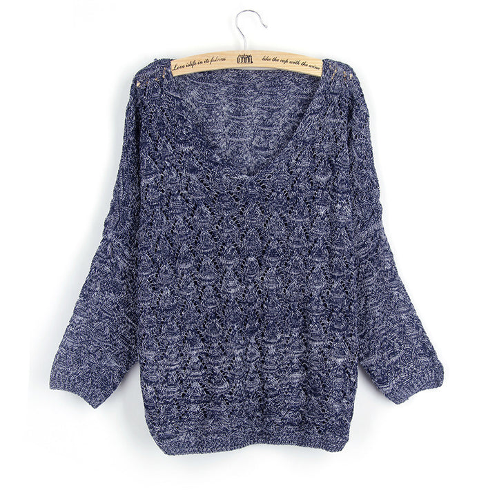 Knitted pullover for women with V-neck and airy hole structure Lune London