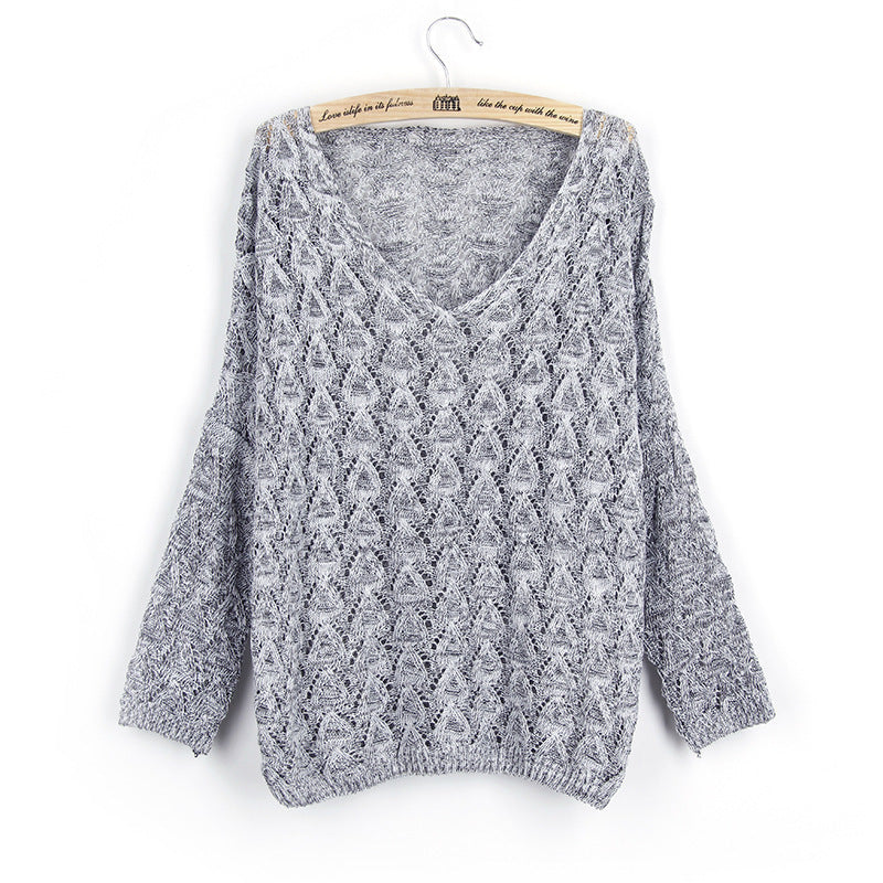 Knitted pullover for women with V-neck and airy hole structure Lune London