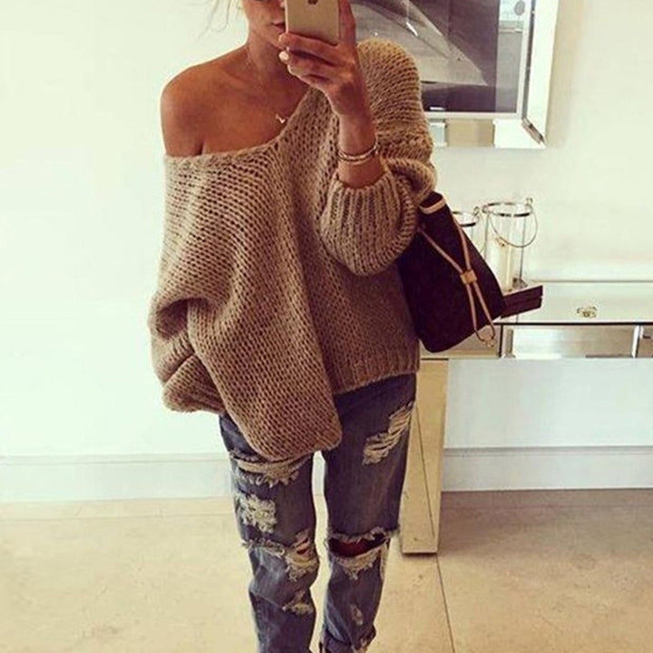 Knit off-shoulder pullover for women with casual fit Lune London