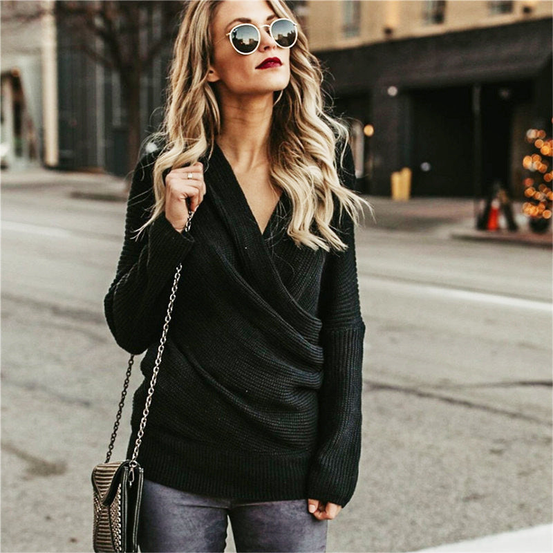 Knit sweater for women with off-shoulder design and elegant draped appearance Lune London