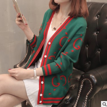 Women's knit jacket with deep V neckline and colorful graphic patterns Lune London