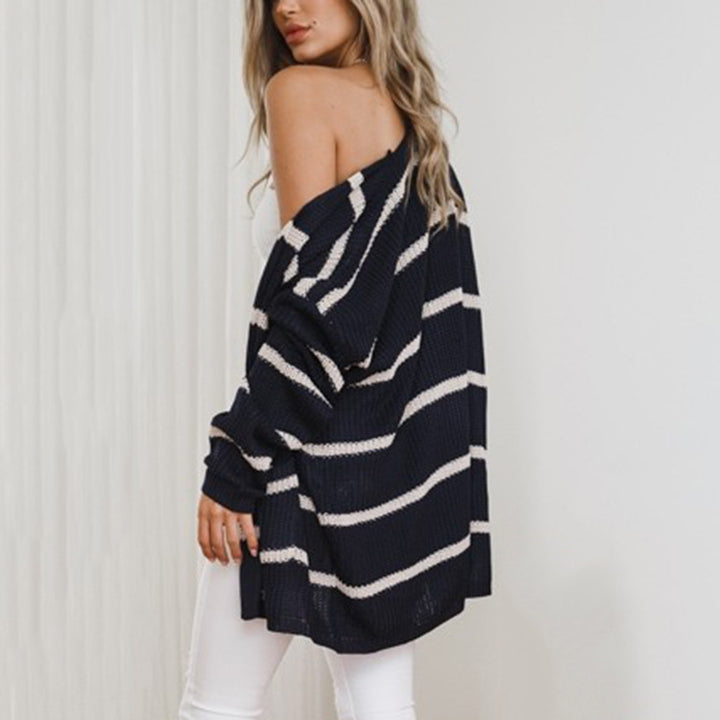 Knitted cardigan for women with a casual striped design and open fronts Lune London