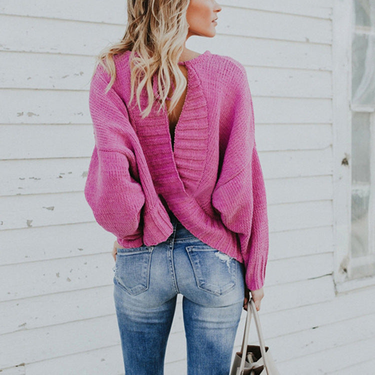 Knit pullover for women with a deep V-neck and a loose fit Lune London