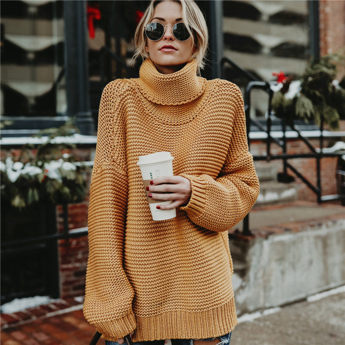 Women Oversized Knit Turtleneck Sweater Lune London