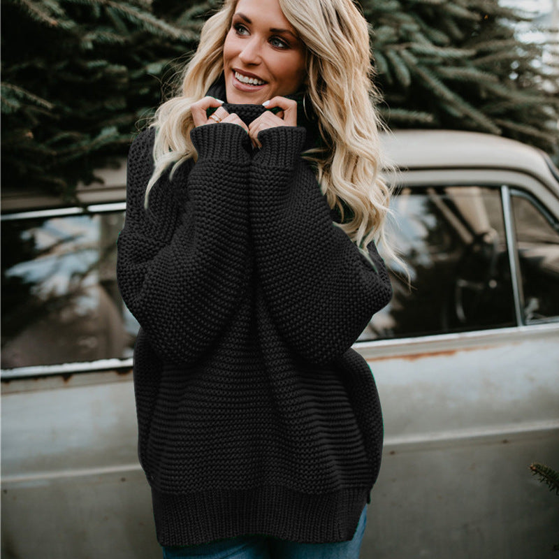 Chunky knit sweater for women with high turtleneck and wide sleeves Lune London