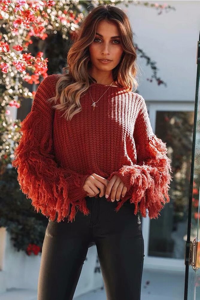 Chunky knit sweater for women with trendy fringe sleeves Lune London