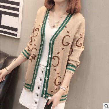 Women's knit jacket with deep V neckline and colorful graphic patterns Lune London