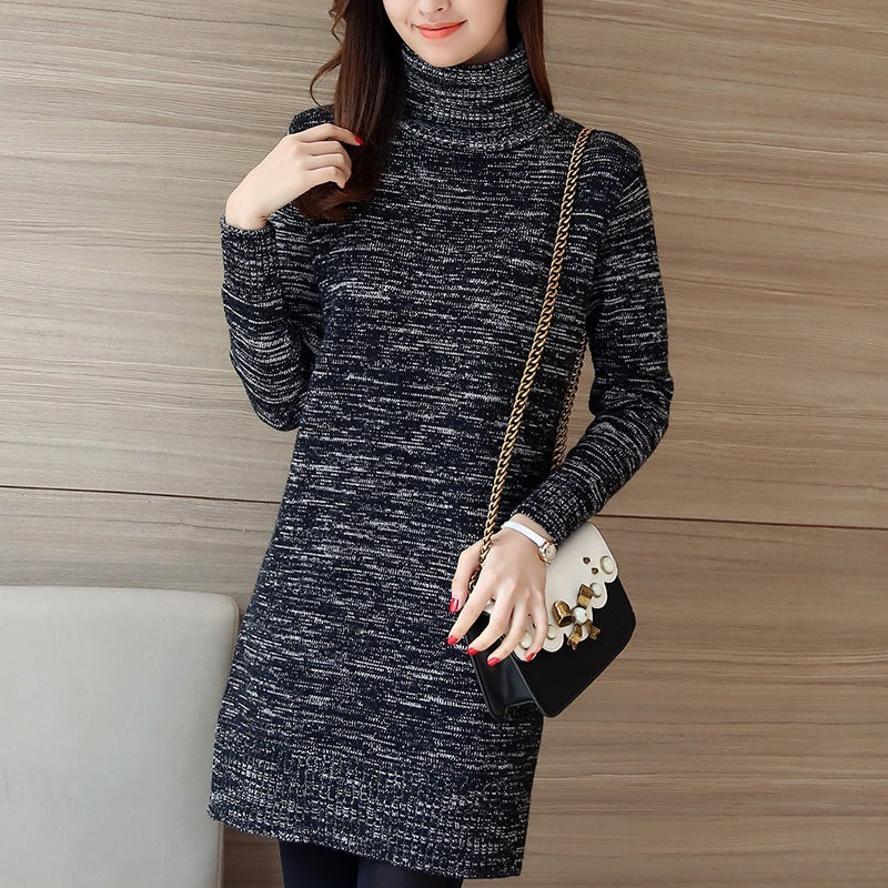 Knit dress for women with high turtleneck and ribbed details Lune London