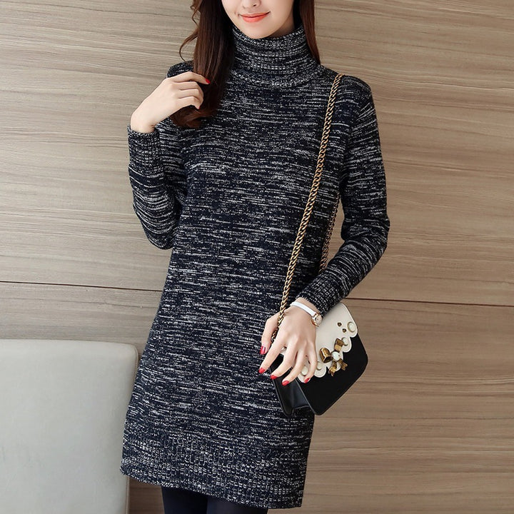 Knit dress for women with high turtleneck and ribbed details Lune London