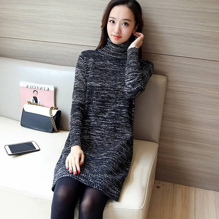 Knit dress for women with high turtleneck and ribbed details Lune London