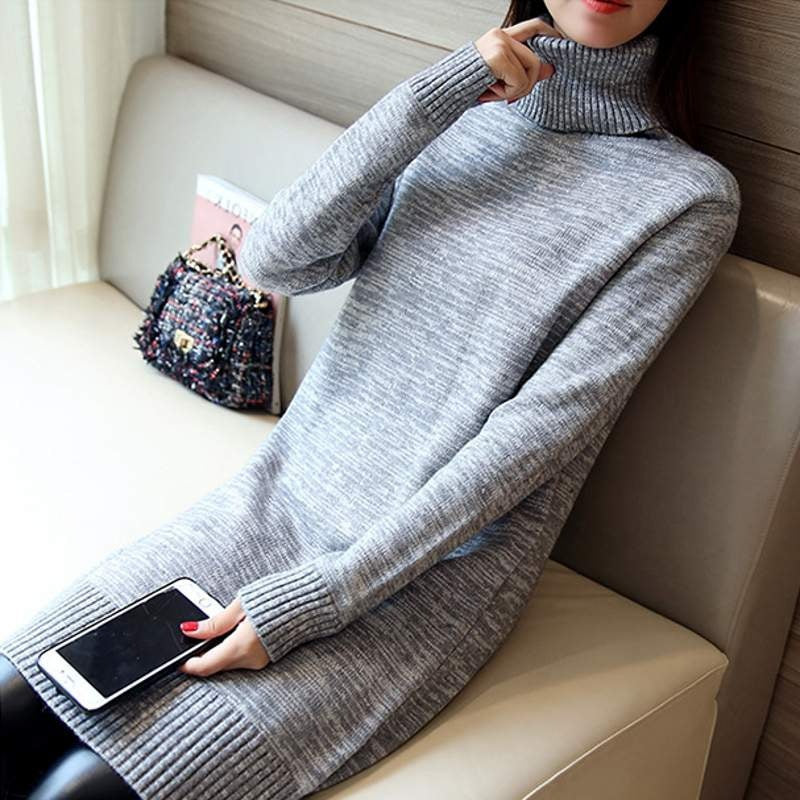Knit dress for women with high turtleneck and ribbed details Lune London