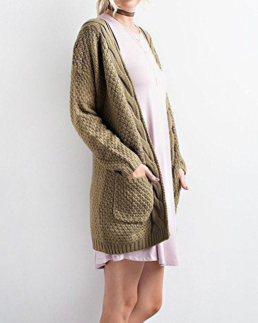 Ladies Light Knit Cardigan with Open Pockets and Casual Fit Lune London