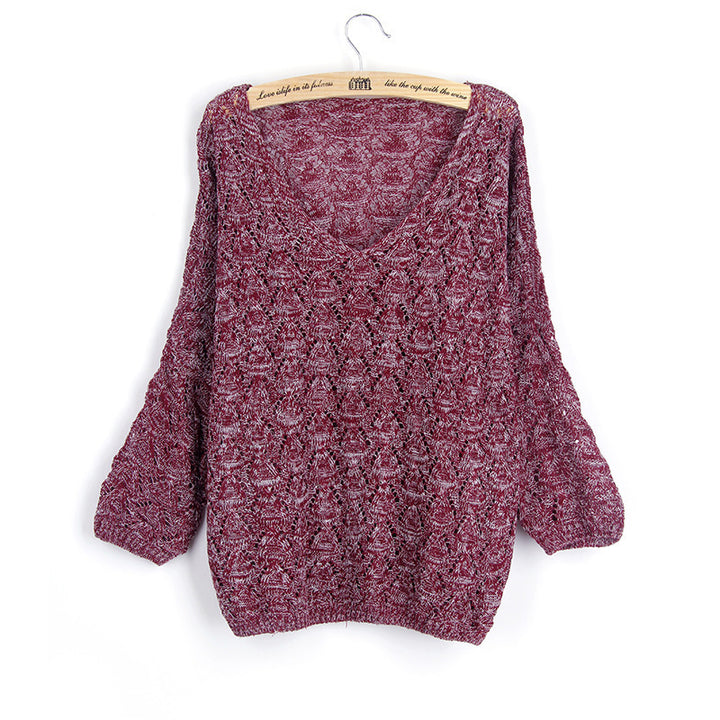 Casual knitted sweater for women with V-neck and airy mesh structure Lune London