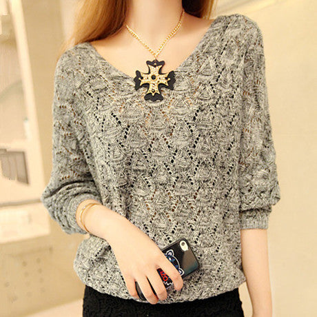 Knitted pullover for women with V-neck and airy hole structure Lune London